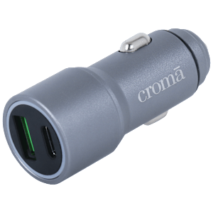 Croma 38 Watts Type A and Type C 2-Port Car Charger (Adapter Only, Quick Charge 3.0, Grey)