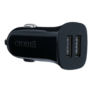 Croma 12W 2 USB Ports Car Charging Adapter (Adapter Only, Overcharging Protection, Black)