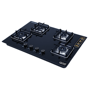 Croma Toughened Glass Top 4 Burner Automatic Hob (Double Drip Tray, Black)