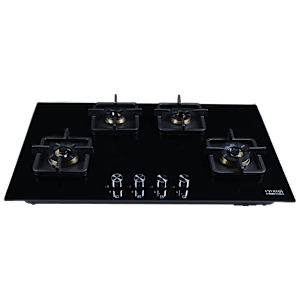 Croma Toughened Glass Top 4 Burner Automatic Hob (Black Enamel Coated Drip Tray, Black)