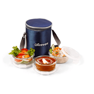 Oliveware 320ml Glass Container Tiffin with Lid (Set of 3, BPA Free, Transparent)