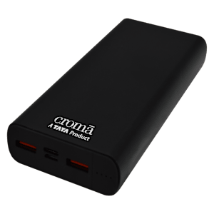 Croma 20000 mAh 22.5W Fast Charging Power Bank (2 Type A, 1 PD Type C & 1 Micro USB Port, Aluminium Casing, Apple Compatible, Black)