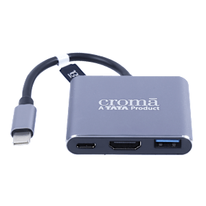 Croma USB 3.0 Type C to USB 3.0 Type C, USB 3.0 Type A, HDMI Type A Multi-Port Hub (5 Gbps Data Transfer Rate, Grey)