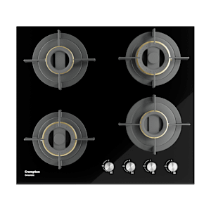 Crompton Sensosafe Toughened Glass Top 4 Burner Automatic Hob (Cast Iron Pan Support, Black)