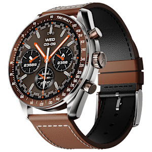 FIRE-BOLTT Moonwatch Smartwatch with Bluetooth Calling (36.3mm AMOLED Display, IP67 Water Resistant, Brown Strap)