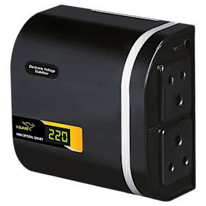 V-GUARD Mini Crystal Smart 1.3 Amps Voltage Stabilizer For 32 Inch Television (90-290VAC, Short Circuit Protection, Black)