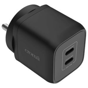 Croma 45W Type C 2 Port GaN Charger (Adapter Only, Black)