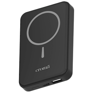 Croma 10000 mAh 22.5W Fast Charging Magnetic Wireless Power Bank (1 Type A & 1 Type C Ports, Metal Casing, Multi Layer Protection, Black)