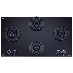 elica FLEXI HEXA 491 LOTUS IND HD BRASS Toughened Glass Top 4 Burner Automatic Hob (Multi Flame Burner, Black)