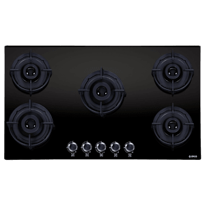 elica FLEXI 590 LOTUS IND FLAME HD BRASS Toughened Glass Top 5 Burner Automatic Hob (Multi Flame Burner, Black)