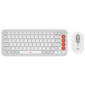 logitech POP Icon Wireless Keyboard & Mouse Combo (400DPI, Made with Recycled Plastic, Off White and Orange)