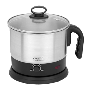 Croma 600 Watt 1.28 Litre Multi Cook Kettle with Auto Shut-off (Black and Silver)