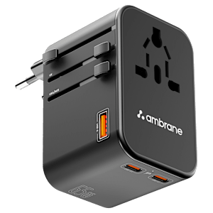 ambrane 3 Plugs Travel Adapter (With USB Port, ATA-02, Black)