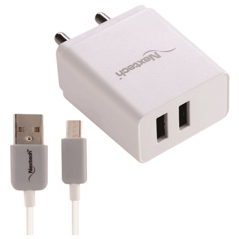 Nextech 2.4 Ampere Dual USB Wall Charger with Type C Cable