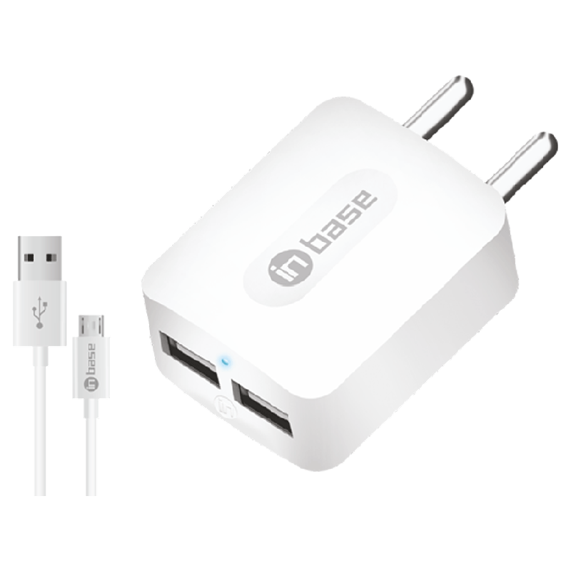 

Inbase Dual USB Adapter with 2.1 A Micro Charging Cable (2.1AMICR, White), No color