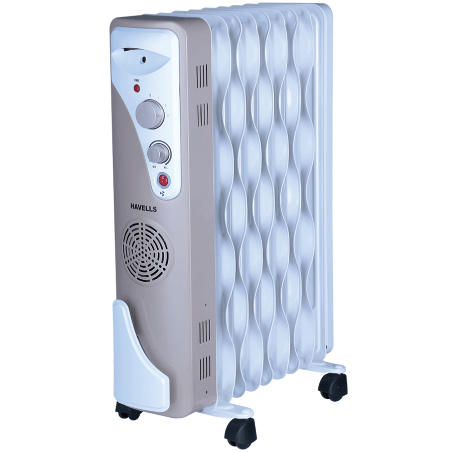 Havells OFR 9 Wave Fins 2500 Watts PTC Fan Oil Filled Room Heater (Thermostatic Heat Control, GHROFAEC240, Beige)_1