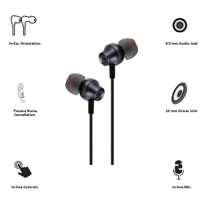 

Envent In-Ear Wired Earphones with Mic (Beatz 307, Grey), No color