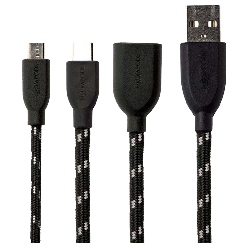 

Boompods Retro 1 Meter USB (Type-A) to Micro USB + USB (Type-C) Power/Charging USB Cable (For Smartphones/Tablets/iPads, BP-RC-C-BLK, Black), No color