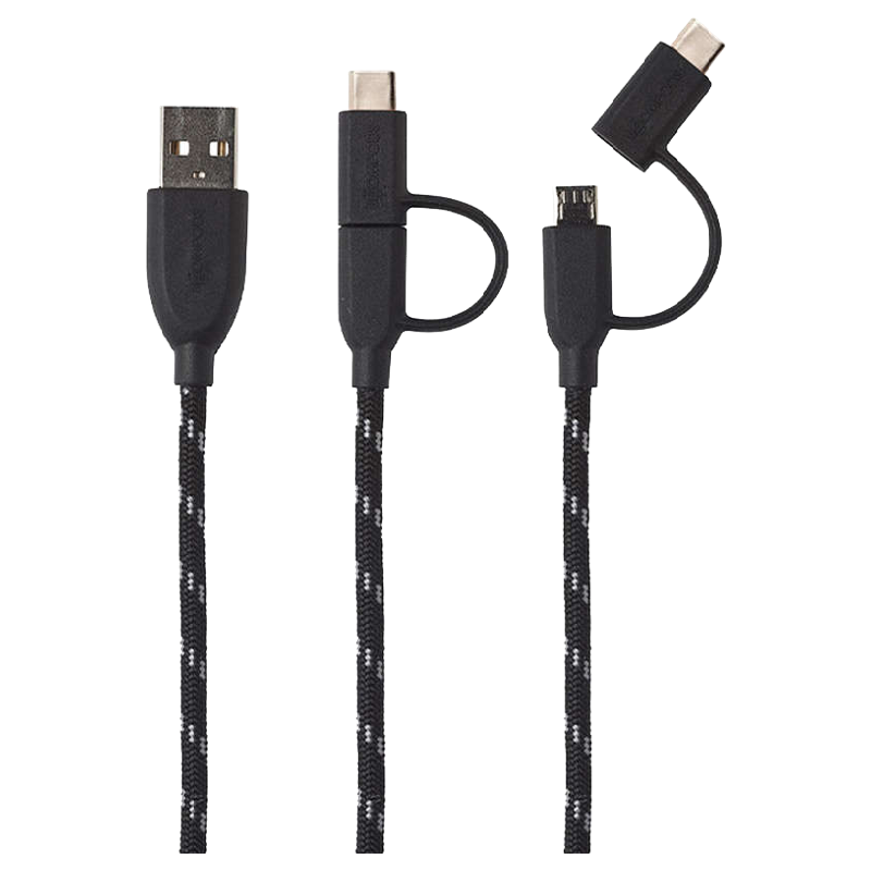 Boompods - Boompods 100 cm USB (Type-A) to Micro USB + USB (Type-C) Cable (BP-C-DUOCBL-BLK, Black)