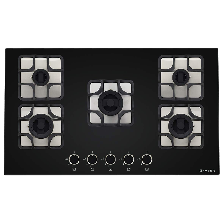 Faber Imperia 905 BRB CI 5 Burner Toughenend Glass Built-in Gas Hob (Cast Iron Pan Supports, 106.0581.649, Black)_1