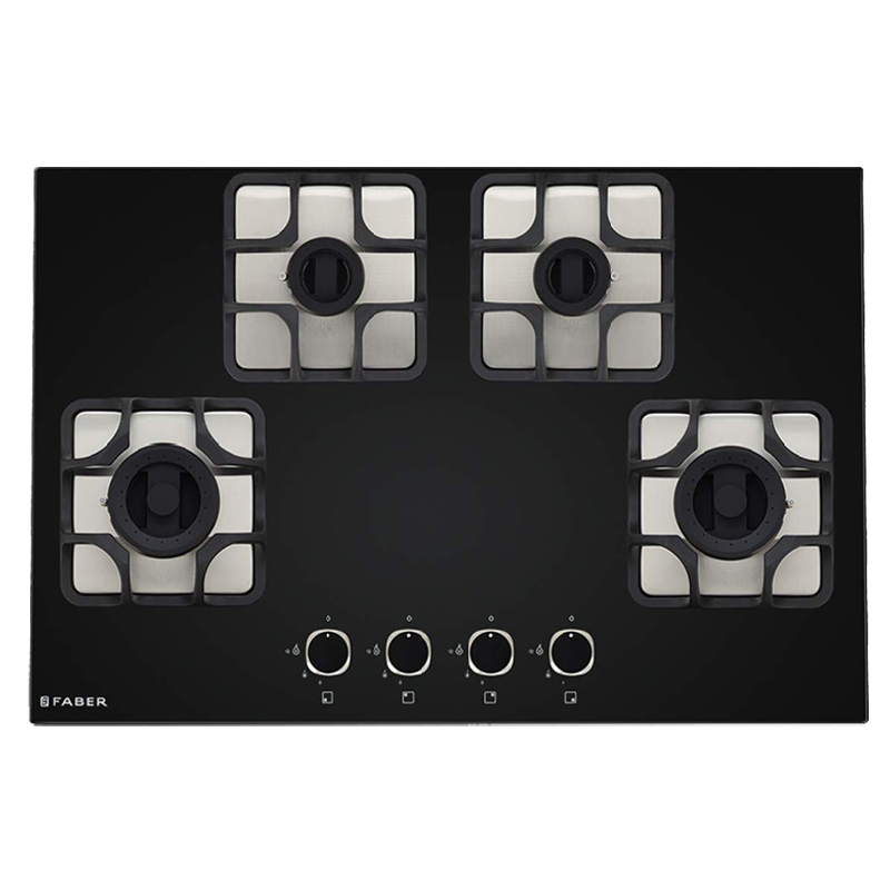 Faber Imperia Plus 784 BRB CI 4 Burner Glass Built-in Gas Hob (Cast Iron Pan Supports, 106.0581.652, Black)_1