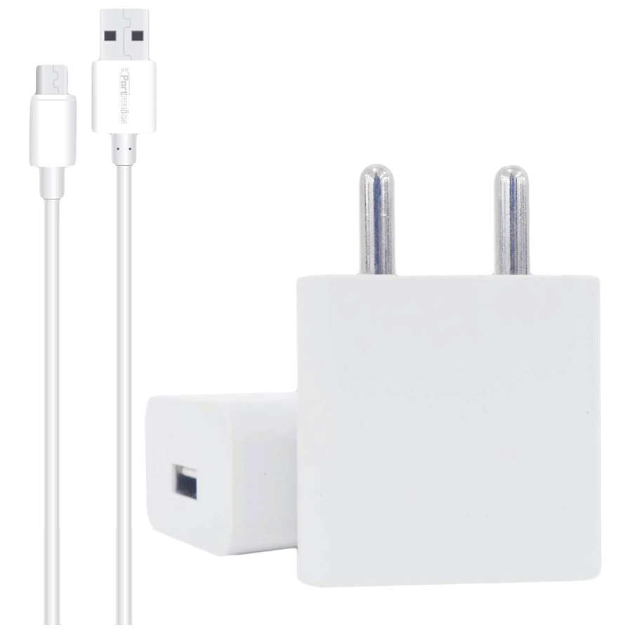 

Portronics Adapto 2 Amp Single USB Adapter with Cable (por 442, White), No color