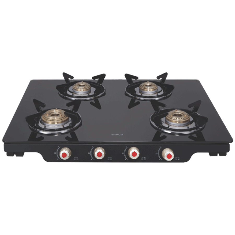 Elica Patio ICT DT 469 4 Burners Glass Gas Stove (Round Euro Coated Grids, Black)_1