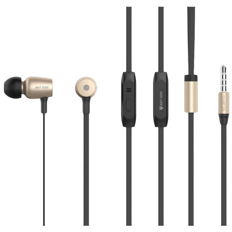 

Ant Audio In-Ear Wired Earphones with Mic (Thump 504, Black/Gold), No color