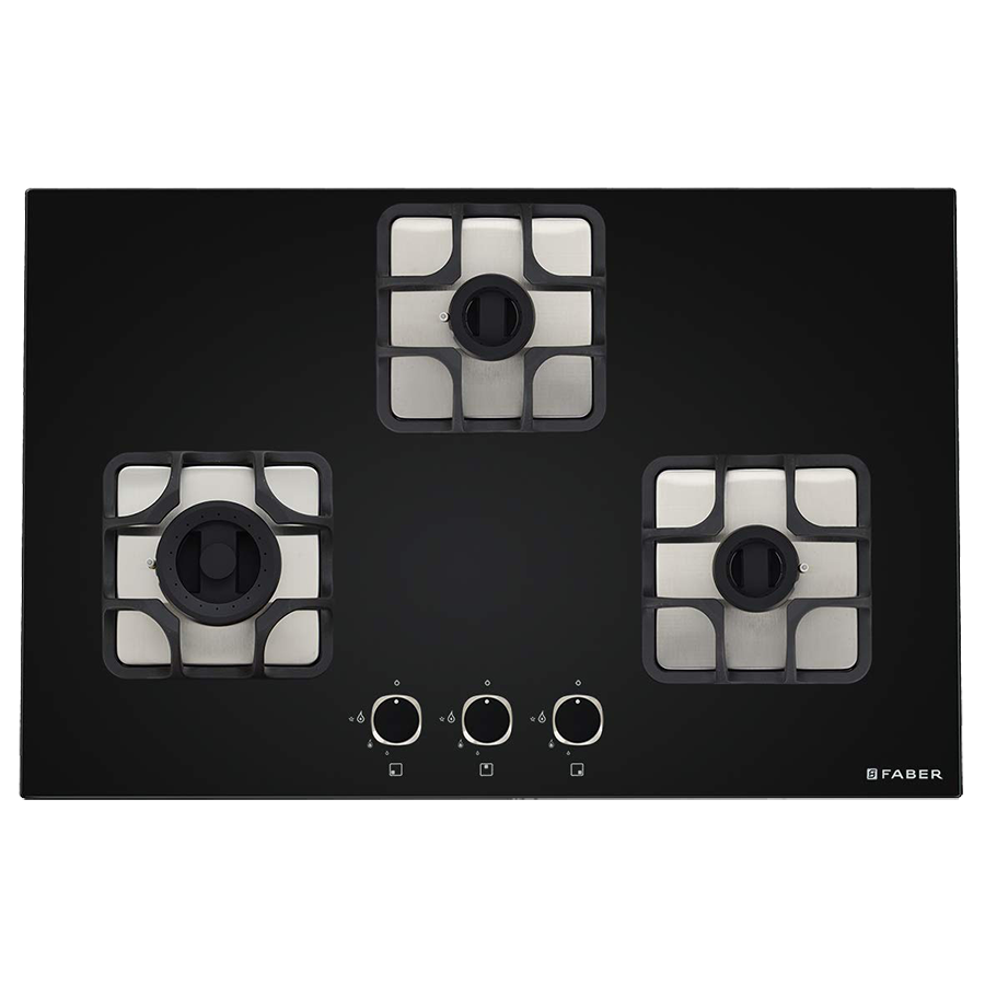 Faber Imperia 783 BRB CI 3 Burner Toughenend Glass Built-in Gas Hob (Cast Iron Pan Supports, 106.0581.647, Black)_1