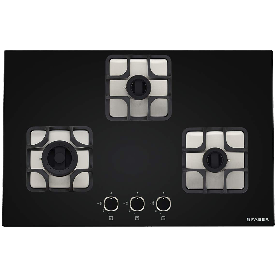 Faber - Faber Imperia Plus 783 BRB CI 3 Burner Glass Built-in Gas Hob (Cast Iron Pan Supports, 106.0581.651, Black)