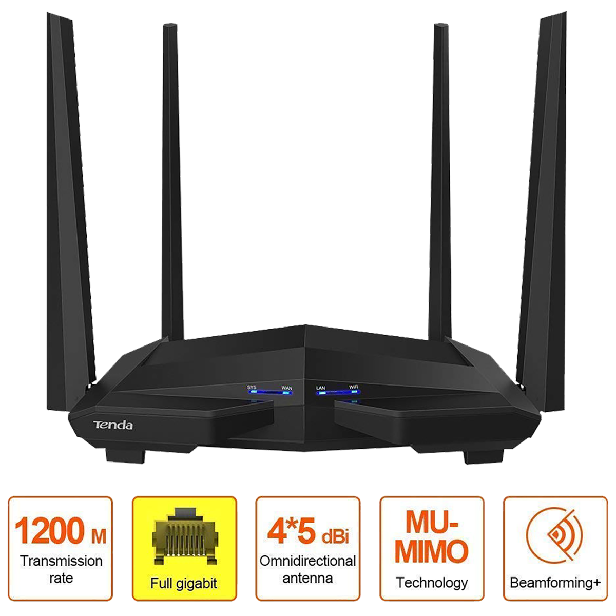 Tenda AC10 AC1200 1167 Mbps Wireless Gigabit Router (Black) in Delhi at  best price by Sai Network Solutions - Justdial