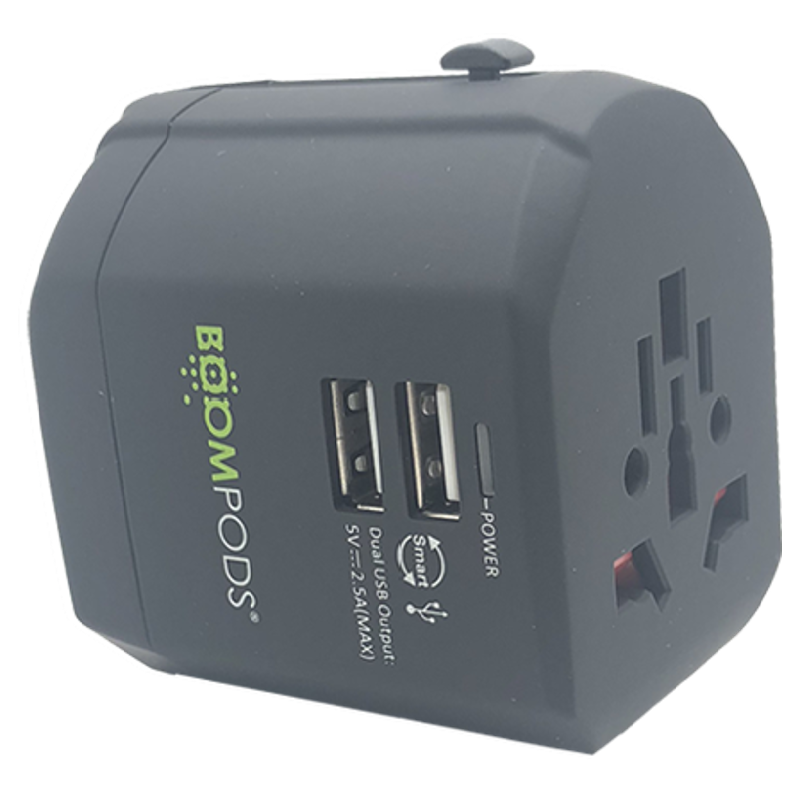 

Boompods Globe Travel Adapter (BP-GLB-TA-BLK, Black), No color
