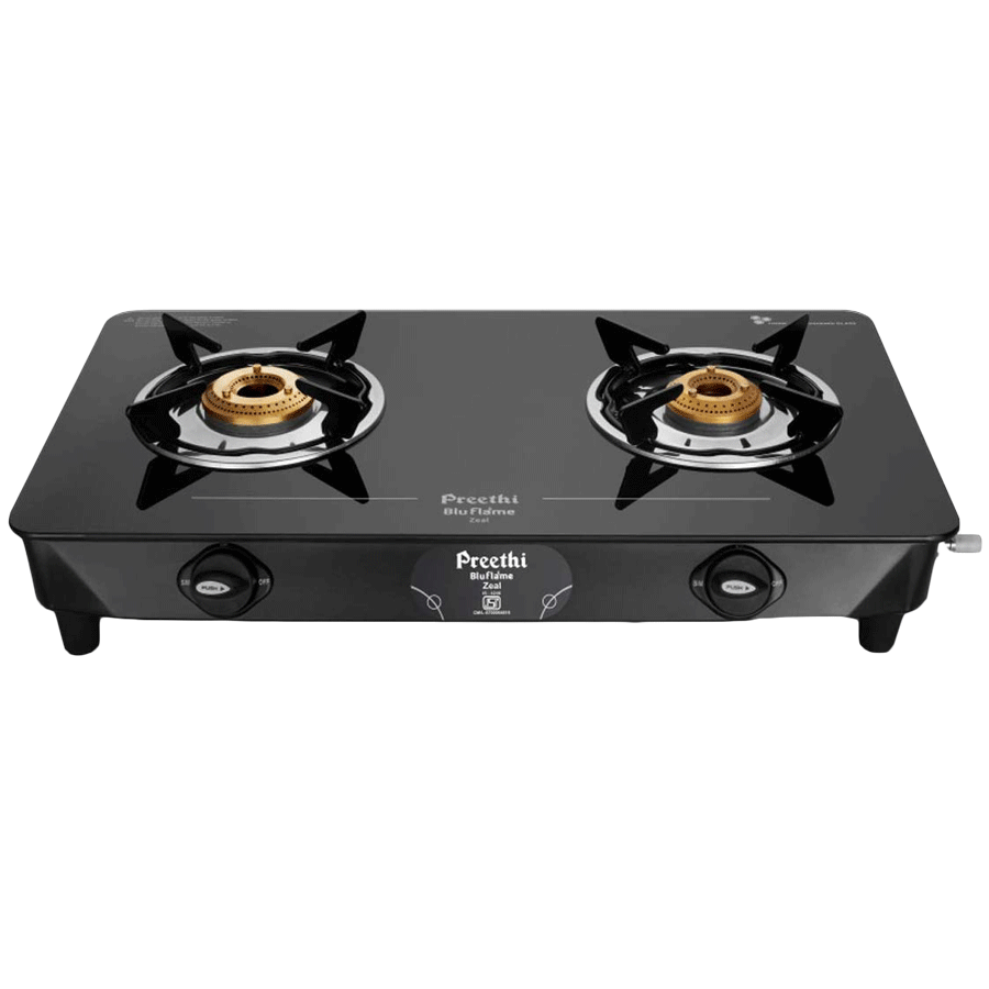 Preethi Zeal 2 Burner Glass Gas Stove (Triad Nozzle Connection, 2BZeal, Black)_1