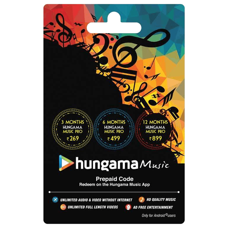 

Hungama Music Prepaid Code - INR 499, Not applicable
