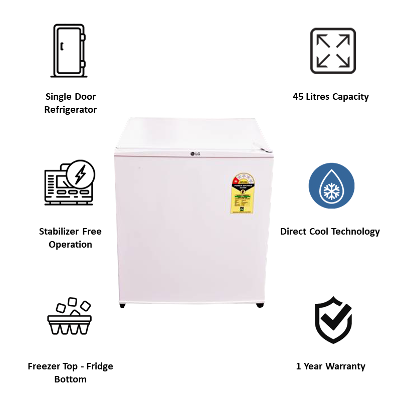 LG 45 Litres 1 Star Direct Cool Single Door Refrigerator (Large Door Basket, GL-051SSW.ESWQPST, White)_4