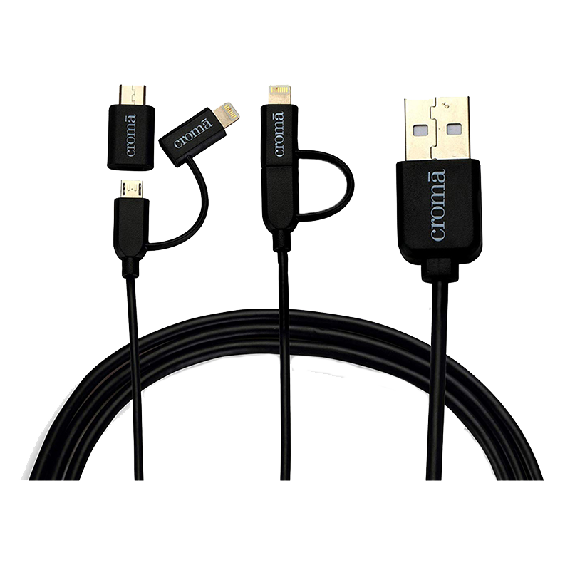 

Croma 3-in-1 USB (Type-C) to Micro USB Cable (MSH-CA-005, Black), No color