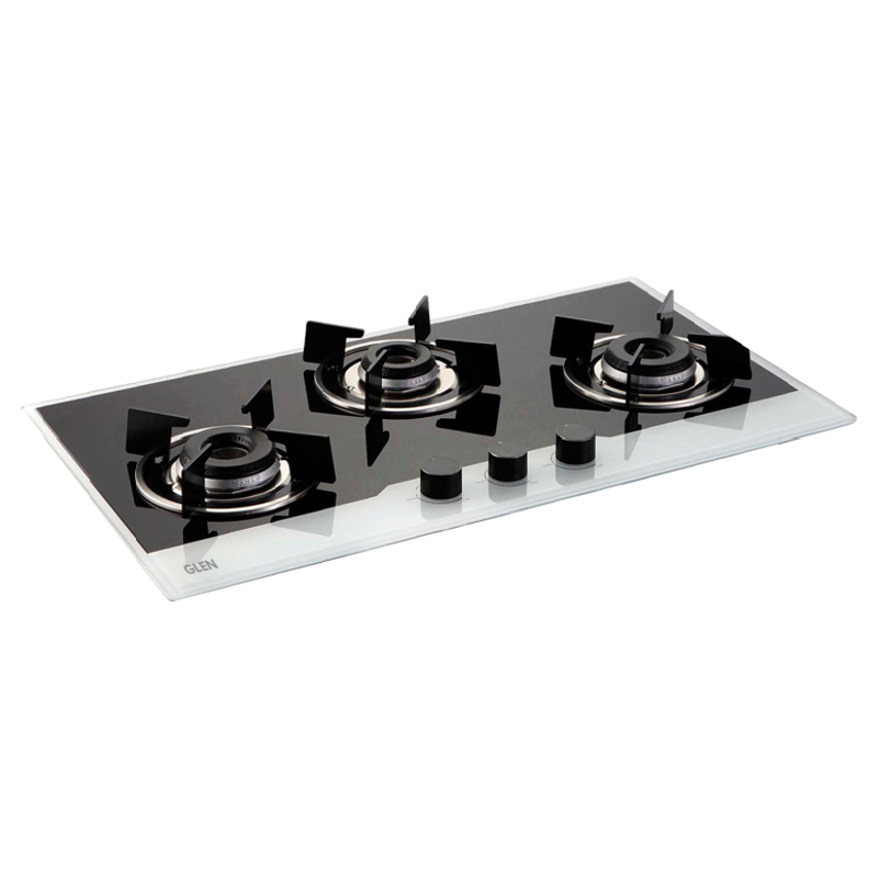 Glen Frame 1073 IN BW 3 Burner Toughened Glass Built-in Gas Hob (Auto Ignition, BH1073FINBW, Black/Silver)_1