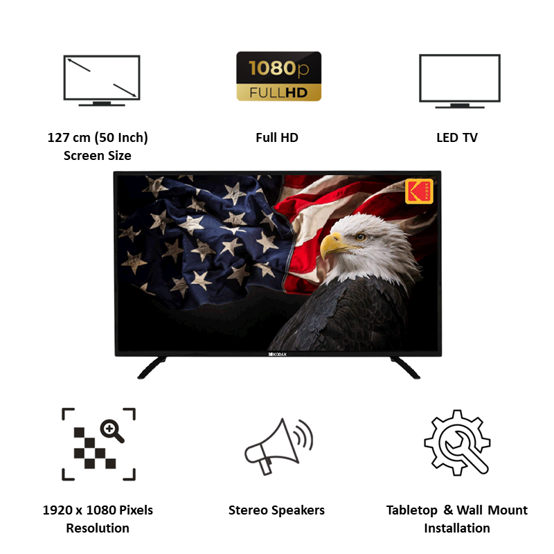 

Kodak 124 cm (49 inch) Full HD LED TV (50FHDX900S, Black), No color