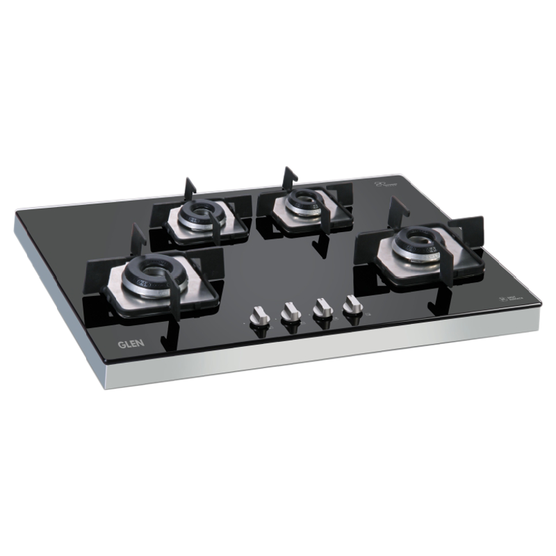 Glen 1074 SQF IN 4 Burner Toughened Glass Built-in Hob (High Precision Gas Valve, BH1074SQFIN, Black)
