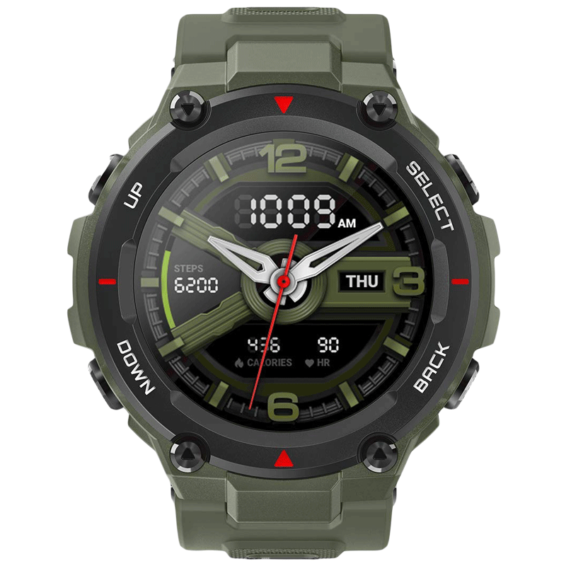 

Amazfit T-Rex Smartwatch (GPS+Gloanass, 34mm) (Rugged Body, Black/Army Green, Polymer Band), No color