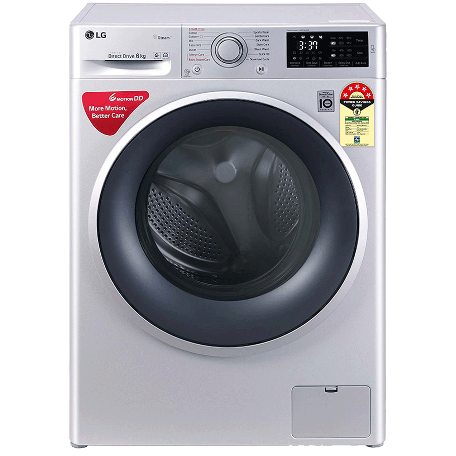

LG 6 Kg 5 Star Fully Automatic Front Loading Washing Machine (FHT1006ZNL.ALSQEIL, Luxury Silver), No color