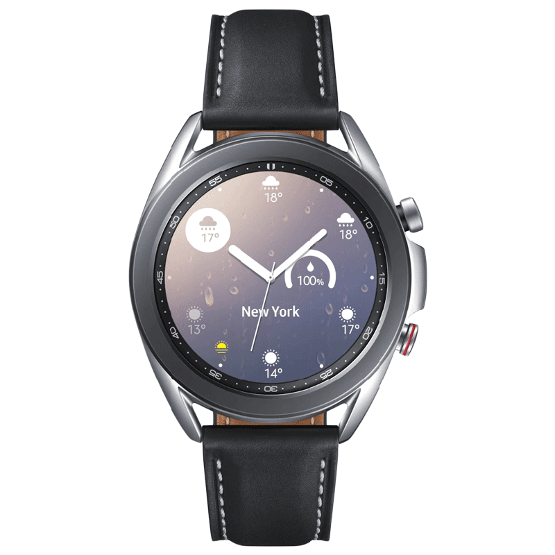 

Samsung Galaxy Watch3 Smartwatch (GPS + Bluetooth, 41mm) (Blood Oxygen Monitoring, SM-R855FZSAINS, Mystic Silver/Black, Leather Strap), No color