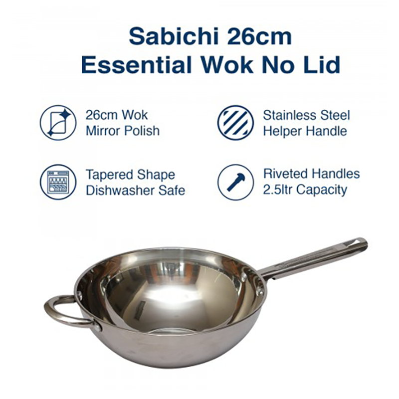 Sabichi Essential Stainless Steel Kadhai/Wok (2.5 litre, 26cm diameter, 93806-I, Silver)_4
