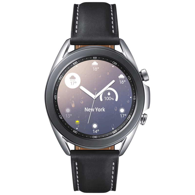 Samsung Galaxy Watch3 Smart Watch (GPS + Bluetooth, 41mm) (Blood Oxygen Monitoring, SM-R850NZSAINS, Mystic Silver/Black, Leather Strap)_1