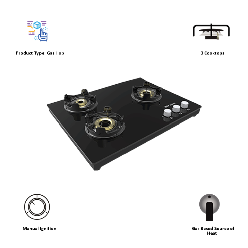 

Faber 3 Burners Hob (Nios Pro, Black), No color