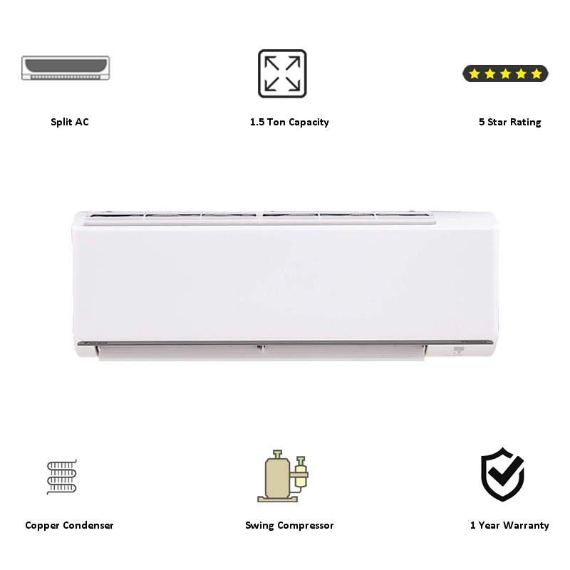 

Daikin 1.5 Ton 5 Star Inverter Split AC (Copper Condenser, FTKF50TV, White), No color