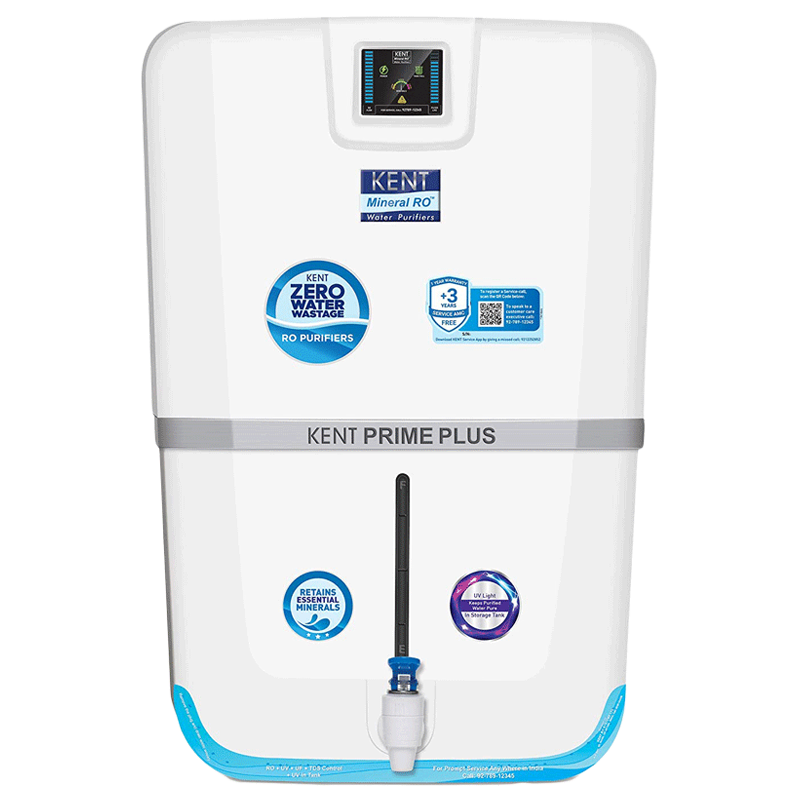Kent Prime Plus Zero Water Wastage RO+UV+TDS Electrical Water Purifier (SS Wall Valve, 11100, White)
