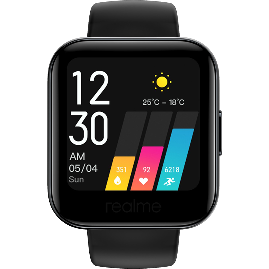 realme - realme Smart Watch (35mm) (Heart Rate Monitoring, RMA161, Black, Silicone Band)