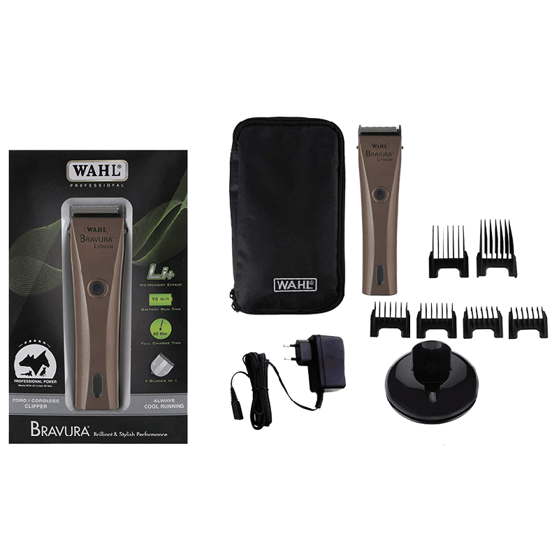 

Wahl Bravura Lithium 5-in-1 Easy to Adjust Blades Cordless Pet Clipper (01870-0010, Gold), No color
