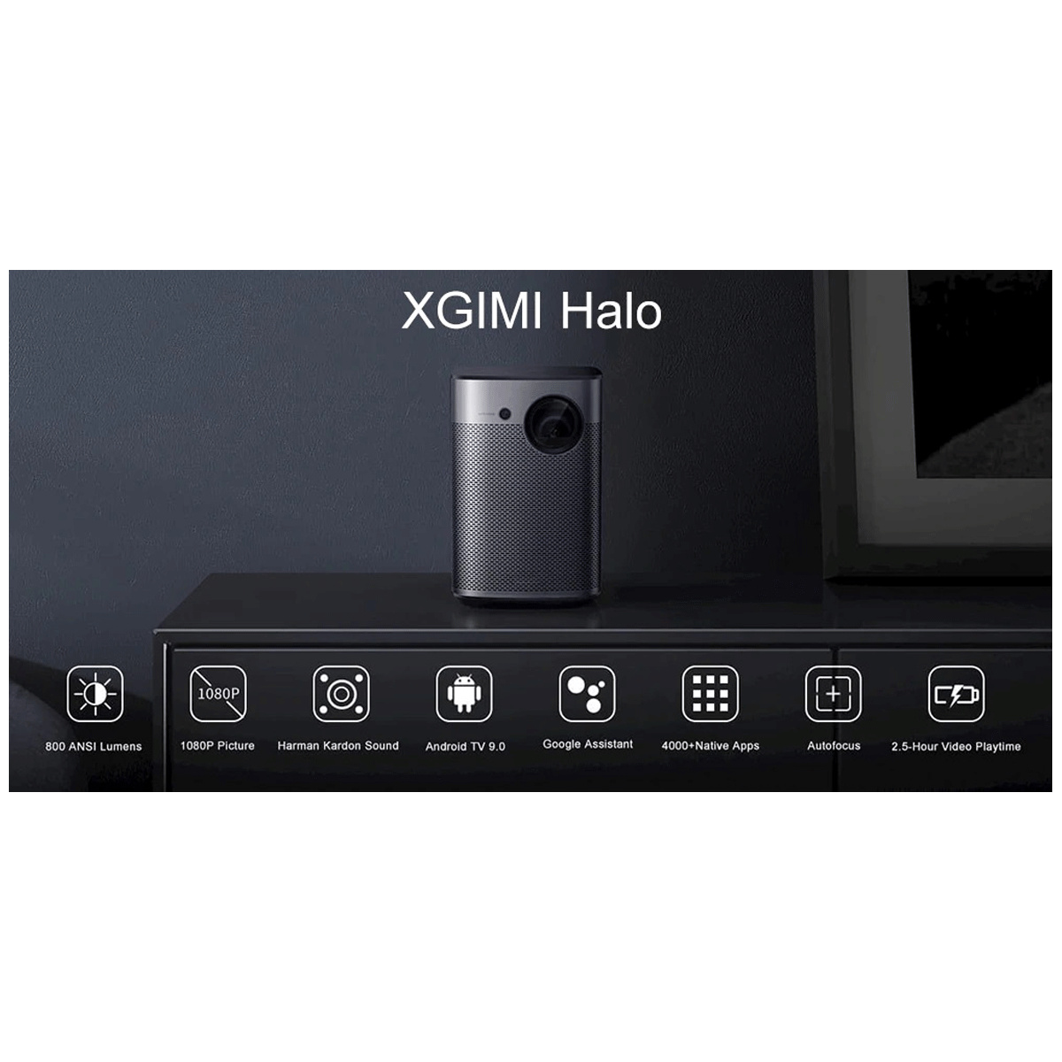  XGIMI Halo Smart Mini proyector, 1080P FHD 800 ANSI Lumen  Proyector portátil, Android TV 9.0, compatible con 2K/4K, WiFi  portátil/Bluetooth Harman/Kardon altavoz, teatro interior/exterior más de  5000 aplicaciones : Electrónica
